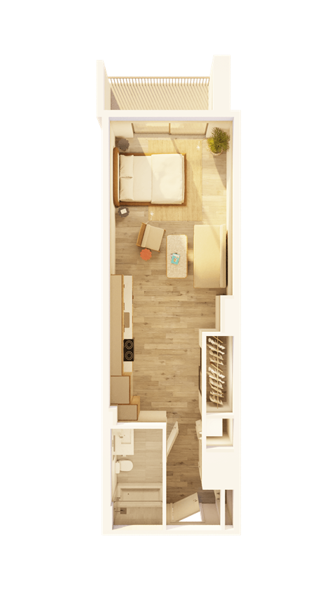 Floor plan for studio, 1 bath, 538 sqft